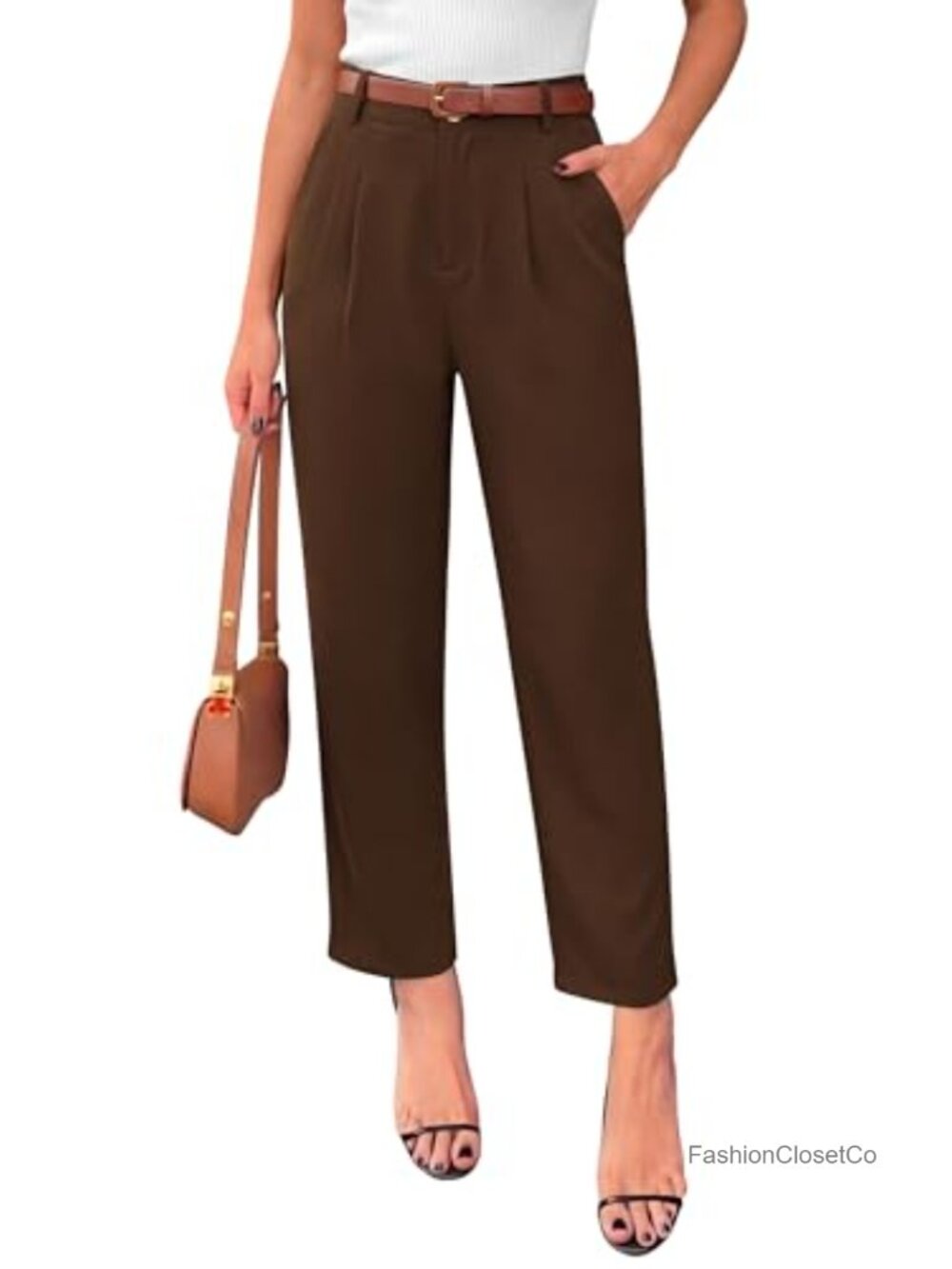 Tapered Ankle Dress Pants with Pleated Front High Waisted Business Casual